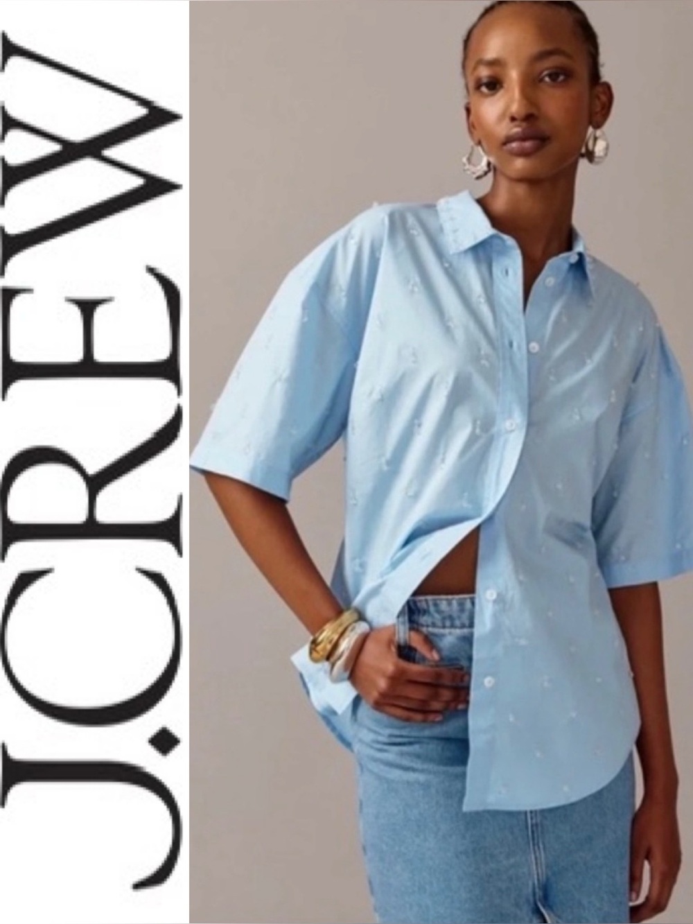 JCREW Collection Embellished Elbow-sleeve Shirt